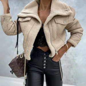 Alizonne | Veste Biker Femme Courte avec Doublure Chaude et Coupe Tendance