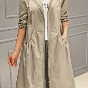 Sofique | Manteau Long avec Capuche, Fermeture Éclair et Poches Froncées pour Femmes