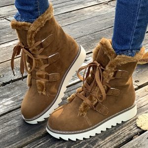 Axeline | Bottes Hiver Femme à Lacets avec Doublure Chaude & Semelle Plateforme Mode