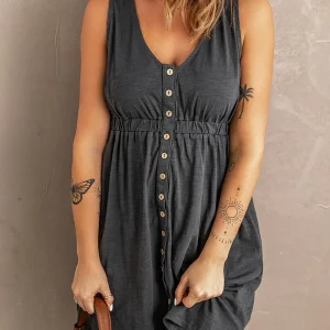 Céliane | Robe Mini Femme à Col en V et Boutons - Confortable et Élégante