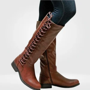 Bastiennette | Bottes Hautes Élégantes Femme à Talon Bloc et Lacets Latéraux
